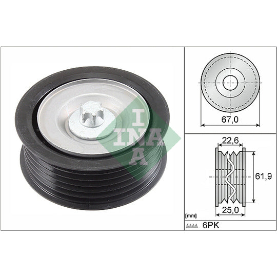 532 0866 10 Deflection/Guide Pulley, v-ribbed belt