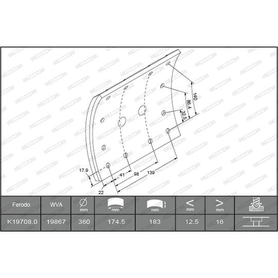 K19708.0-F3661 Brake Lining Kit, drum brake