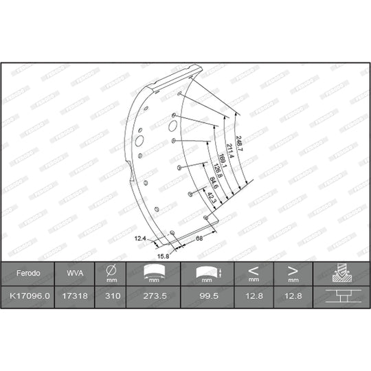 K17096.0-F3653 Brake Lining Kit, drum brake