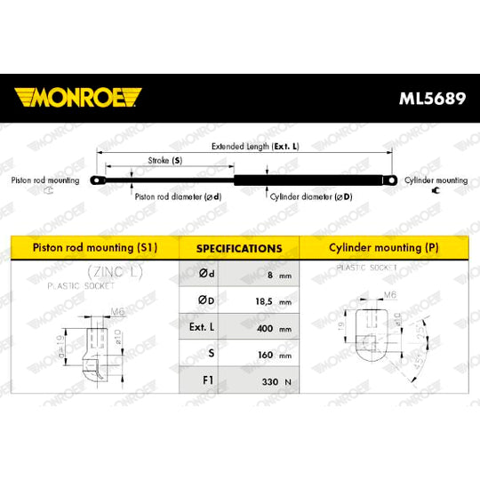 ML5689 Gas Spring, bonnet